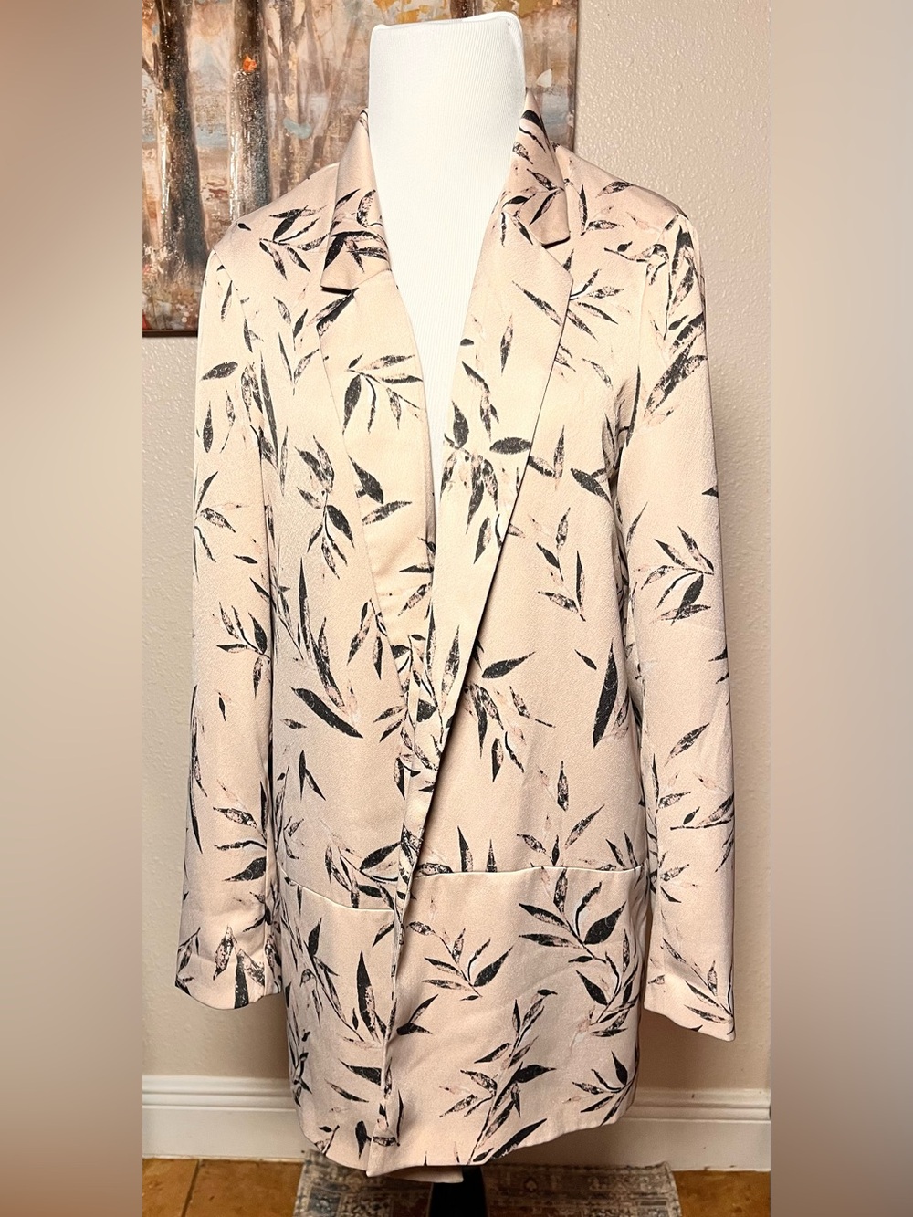 Dynamite Cream Blazer with Black Leaf Print